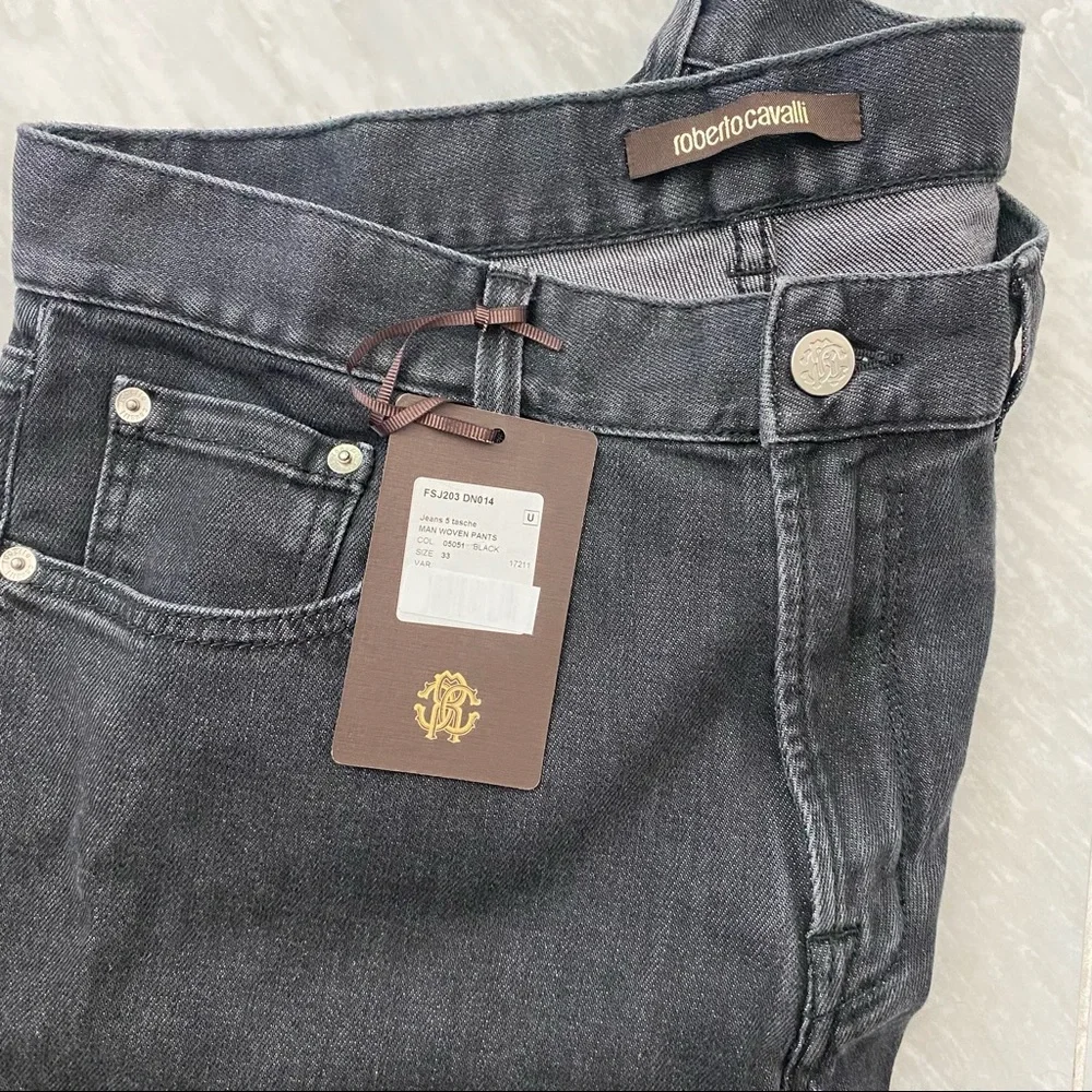 New mens Roberto Cavalli black jeans slim fit embroidered pocket - Picture 4 of 11